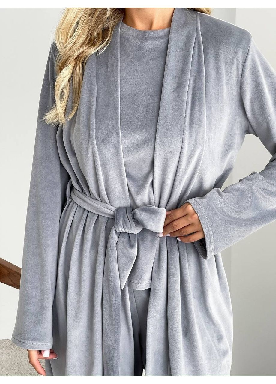 Сіра всесезон піжама кофта + футболка + брюки Україна UMButik