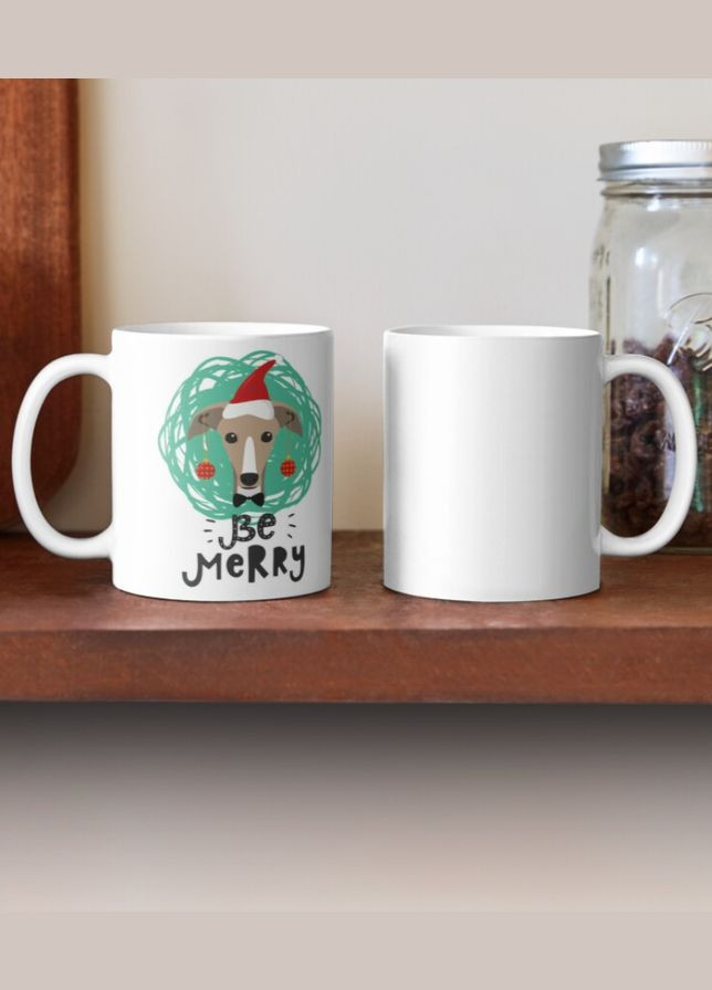 Чашка Керамічна Кружка з принтом Be marry Італійський хорт собака новорічний Біла 330 мл Orca (307501517)