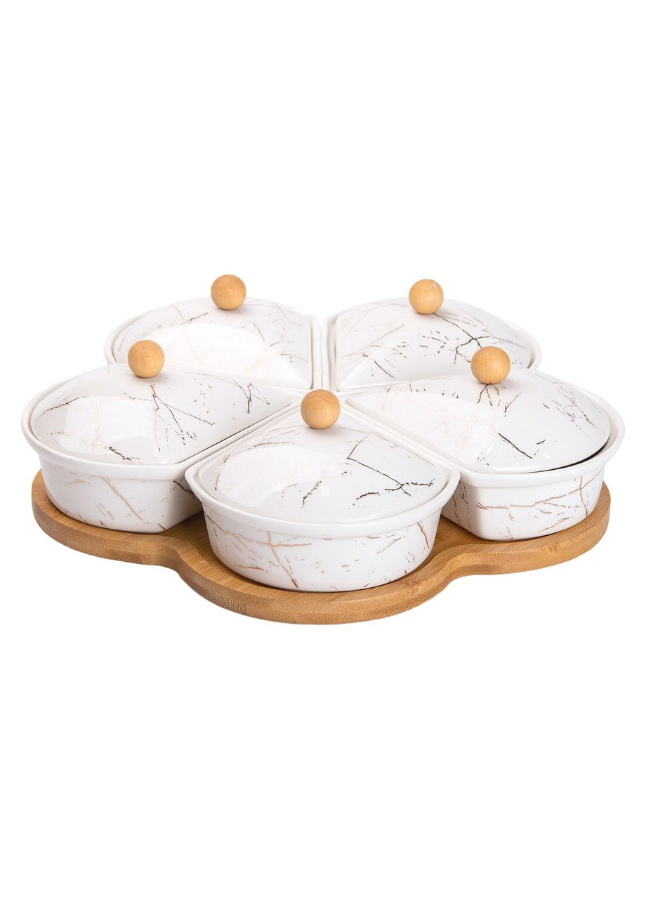 Менажница фарфоровая на вращающейся подставке 5 секций белая для сервировки закусок и соусов. ProDobro (364190215)