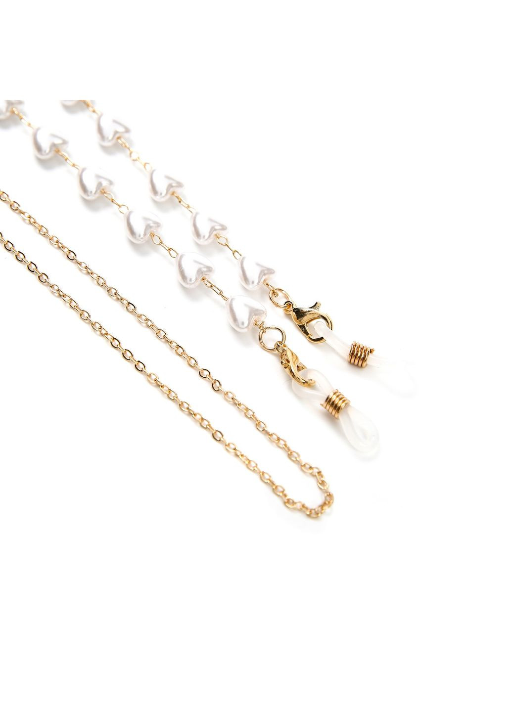 Цепочка для очков металлическая с жемчужными сердцами LuckyLOOK 776-548 (332944422)