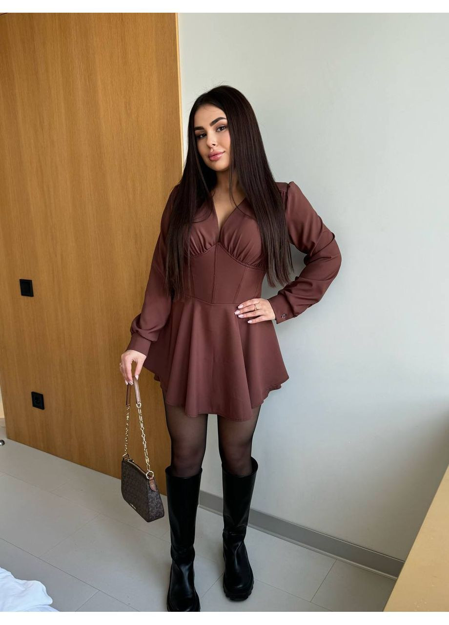 Коричнева коктейльна, вечірня жіноча сукня-комбінезон сукня-комбінація No Brand