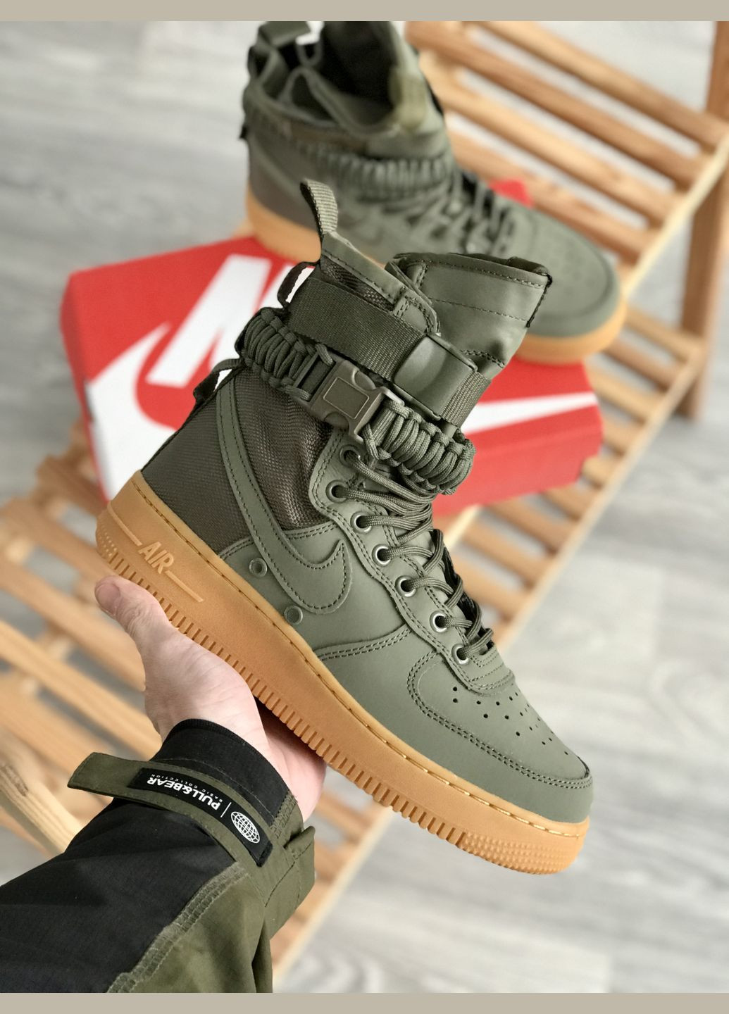 Оливковые (хаки) всесезонные кроссовки мужские nike air force 1 sf khaki | найк аир форс 1 сф хаки No Brand