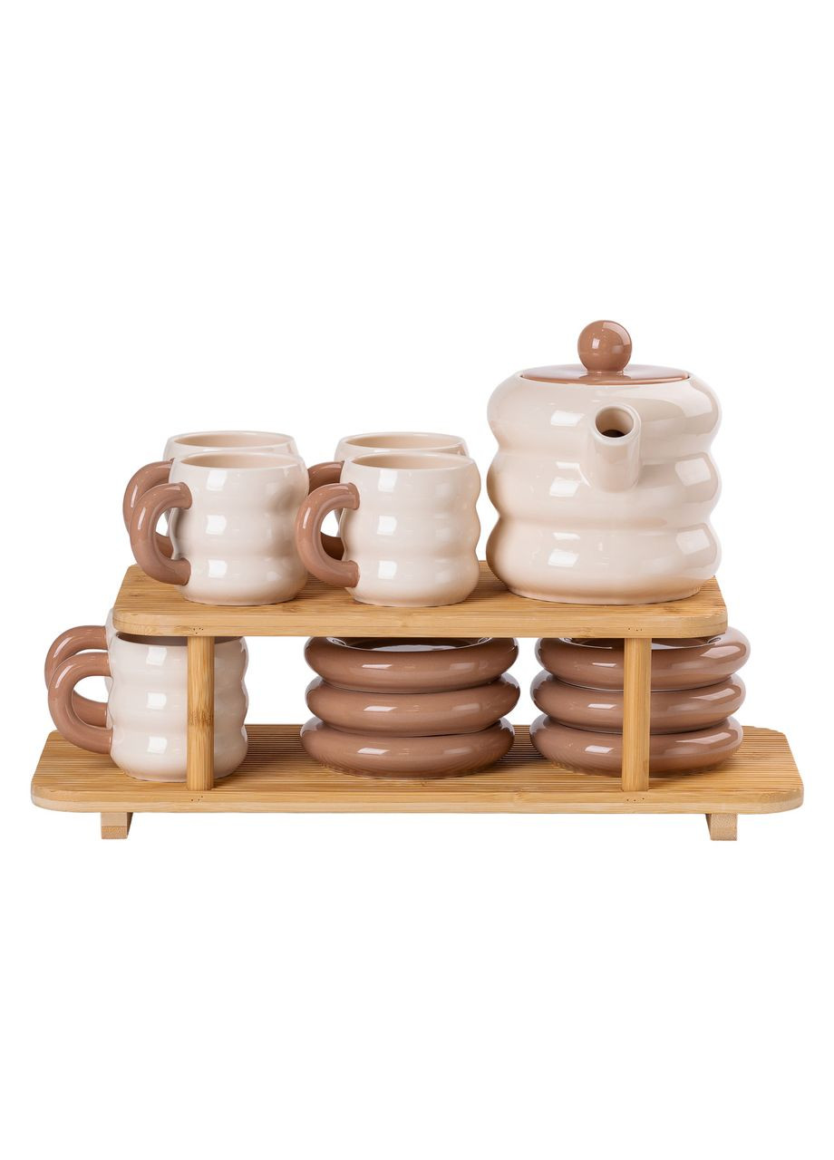 Чайный сервиз Donut керамический на 6 персон, бежевый Yiwu (322503831)