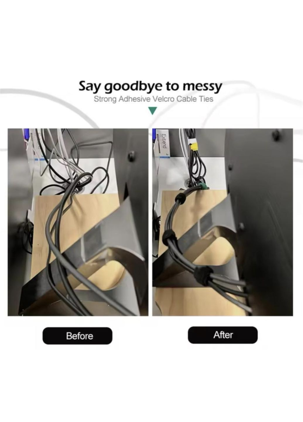 Органайзер кабеля стяжка липучка хомут фиксатор для проводов стрепы 5 штук многоразовые L Черный Lencent (340276283)