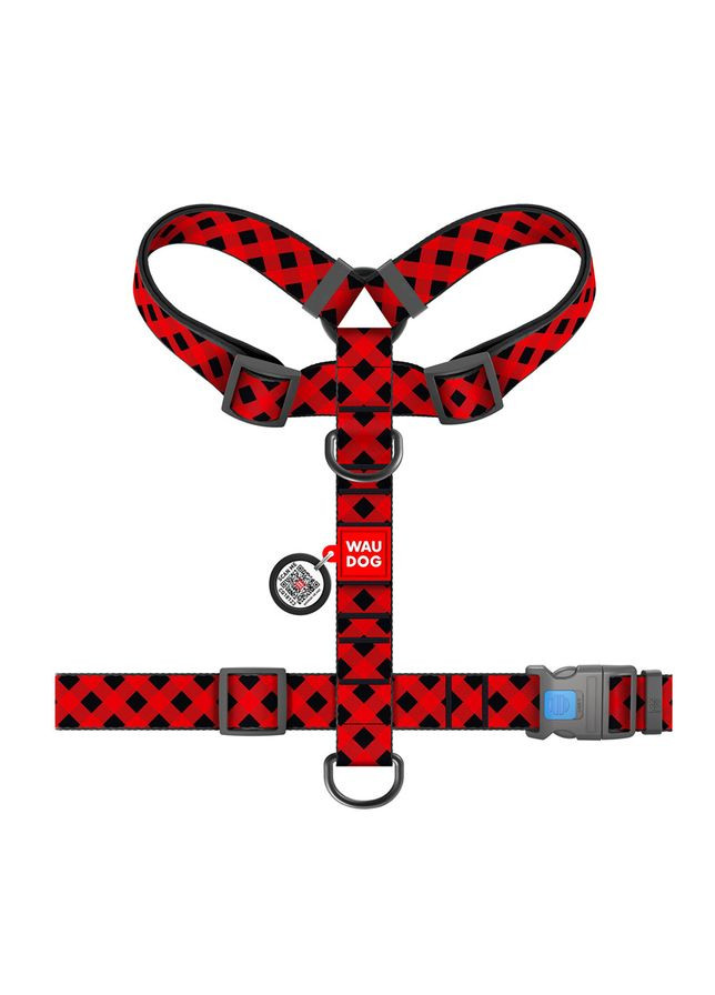 Шлея для собак анатомічна H-подібна WAUDOG Nylon з QR-паспортом, малюнок "Шотландка червона", пластиковий фастекс,, Ш 35 мм, А No Brand (363201379)