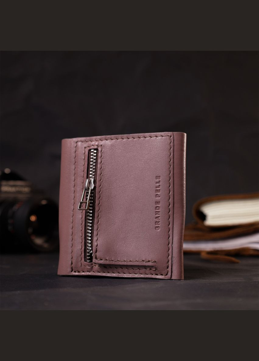 Красивый компактный кошелек из натуральной кожи 16801 Пудровый Grande Pelle (331908361)