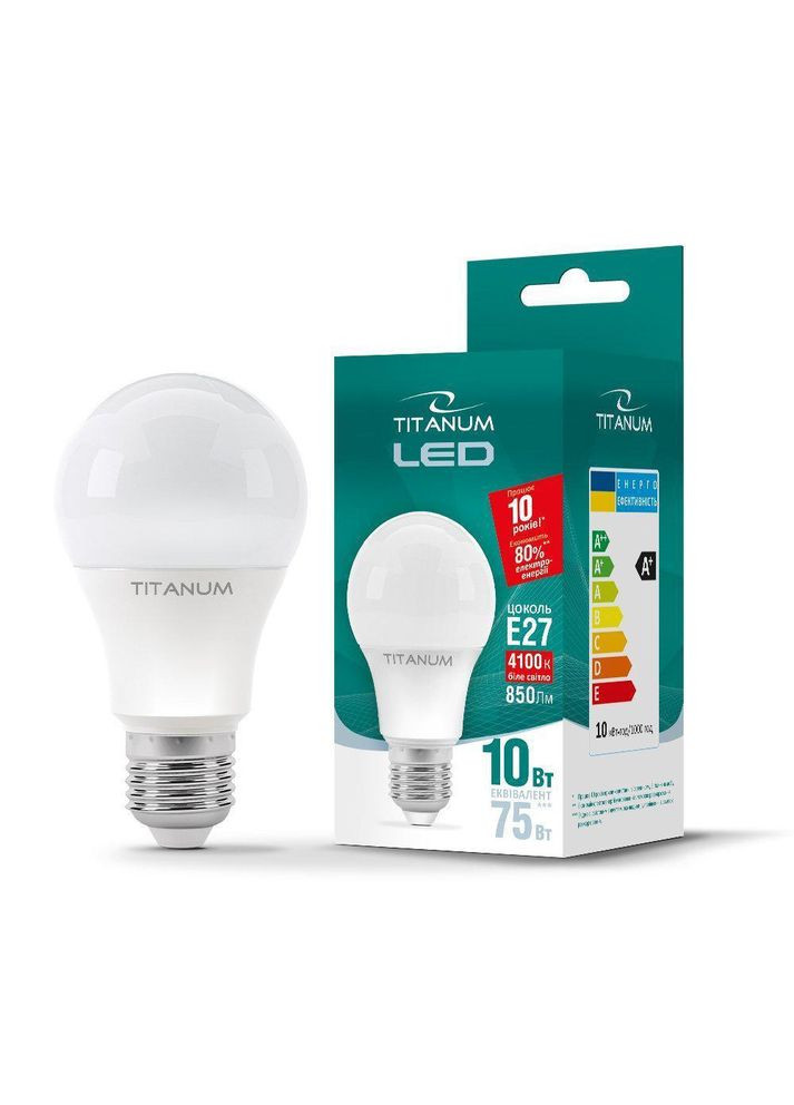 Лампа светодиодная A60 10W E27 4100K Titanum (346088106)