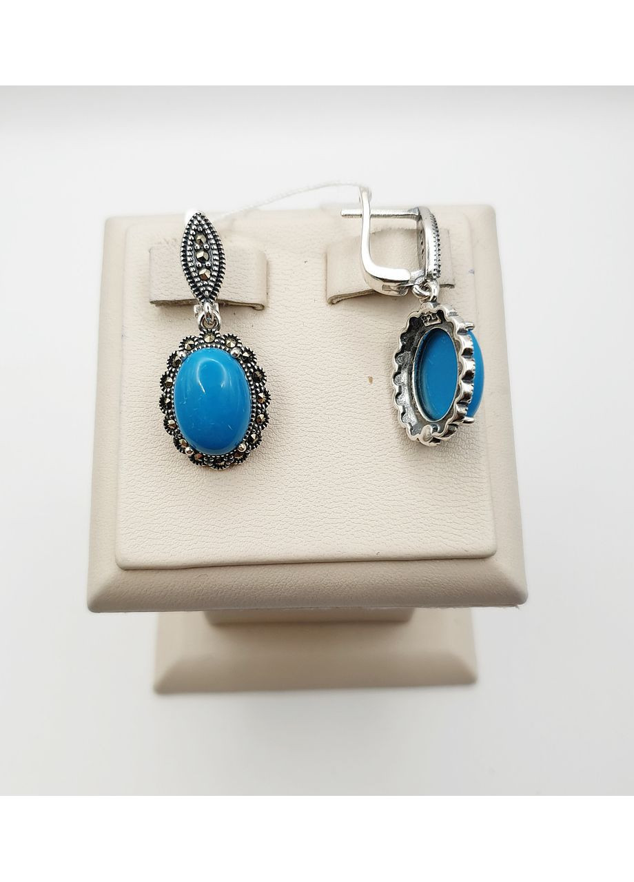 Серьги серебряные с бирюзой и марказитом 8,96 г No Brand (369737723)