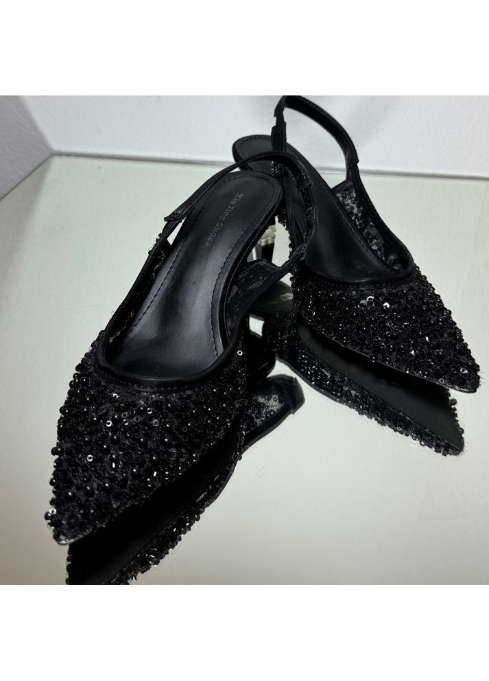 No Brand Женские туфли слингбек с бисером 6,5 см, цвет Черный слингбеки черный з текстиль, — лето (351394461)