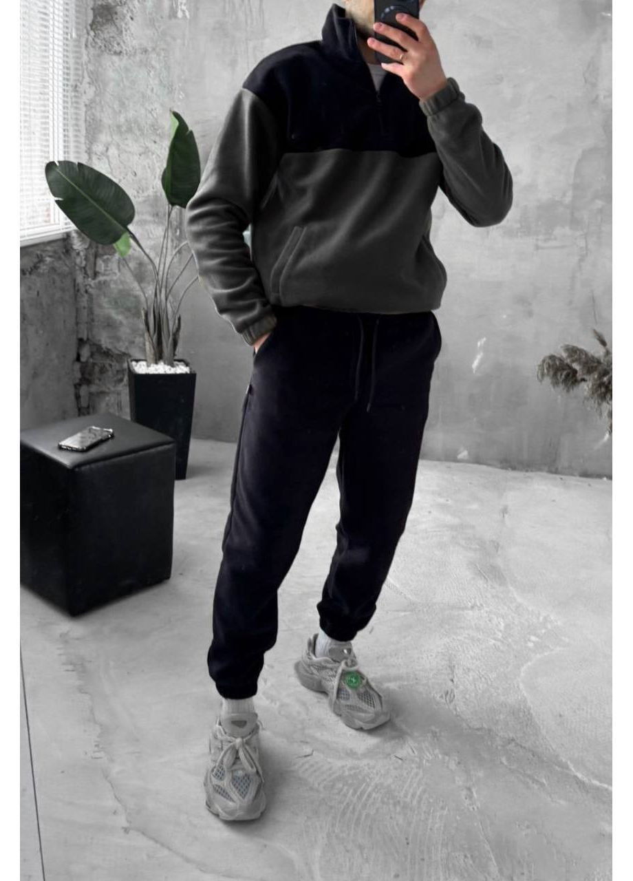 Графітовий демісезонний флісовий чоловічий костюм брючний Adelante