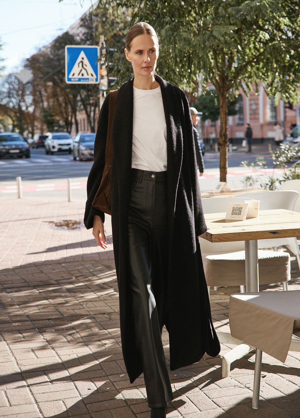 Черное Пальто-кардиган из итальянской шерсти Kohai