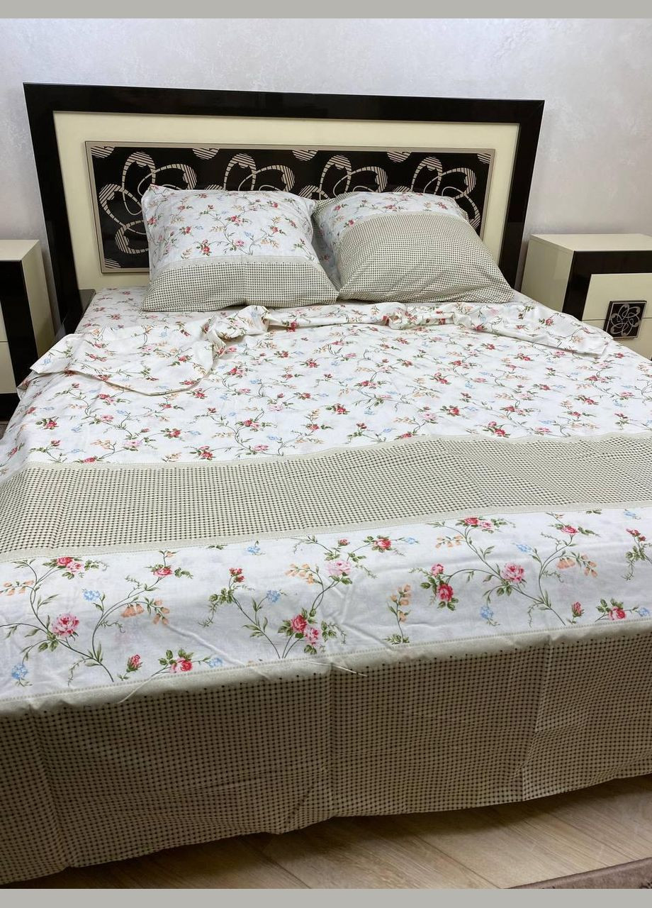 Постільна білизна бавовняна Квіти Півтораспальна 150 x 220 Бязь Білий 50 х 70 No Brand (280911573)