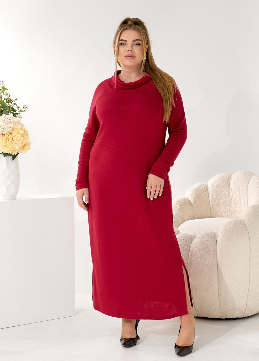 Червона повсякденний, кежуал сукня-водолазка ангорова з довними рукавами силуетна, сукня-водолазка No Brand однотонна