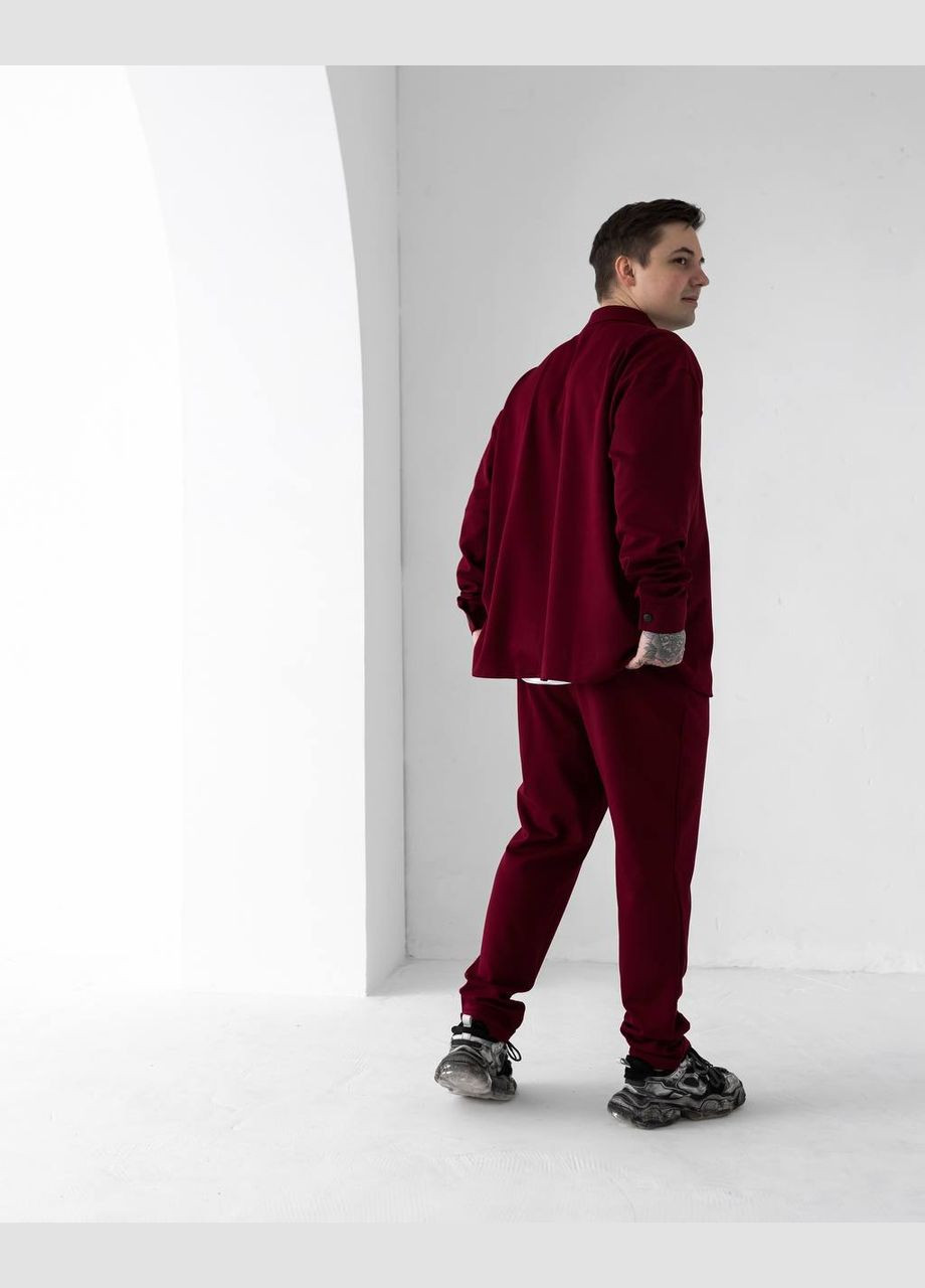 Бордовий демісезонний замшевий костюм двійка з сорочкою, брючний Україна