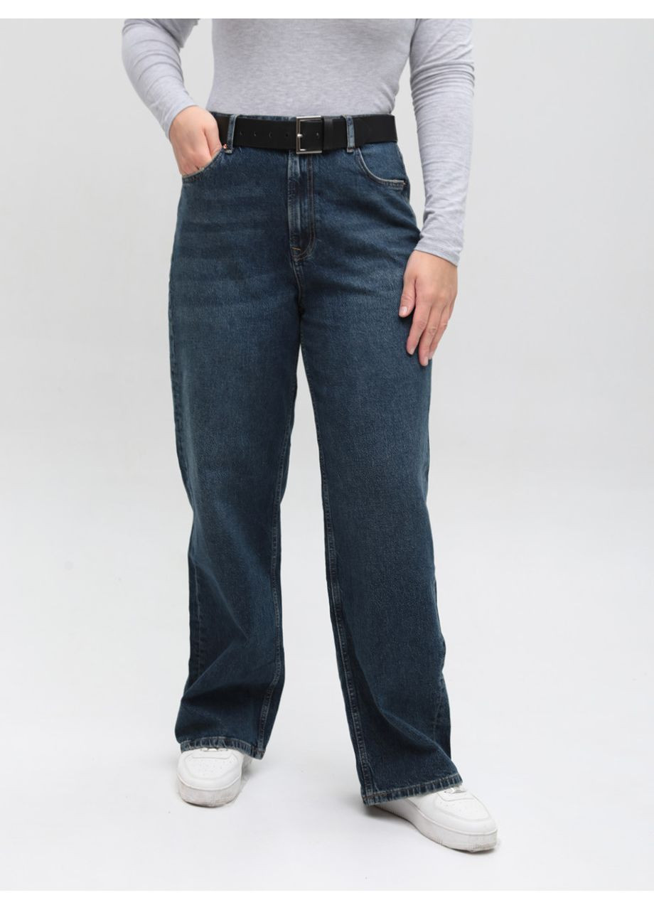 Джинсы женские широкие темно-синие с высокой посадкой Палаццо John Richone - (361066593)