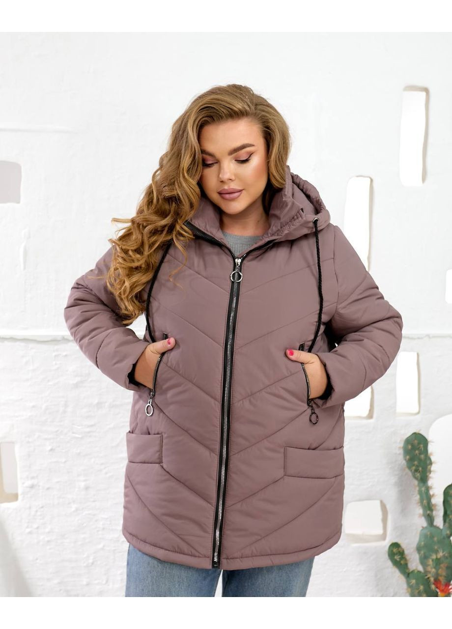 Світло-коричнева зимня жіноча зимова куртка з капюшоном подовжена No Brand