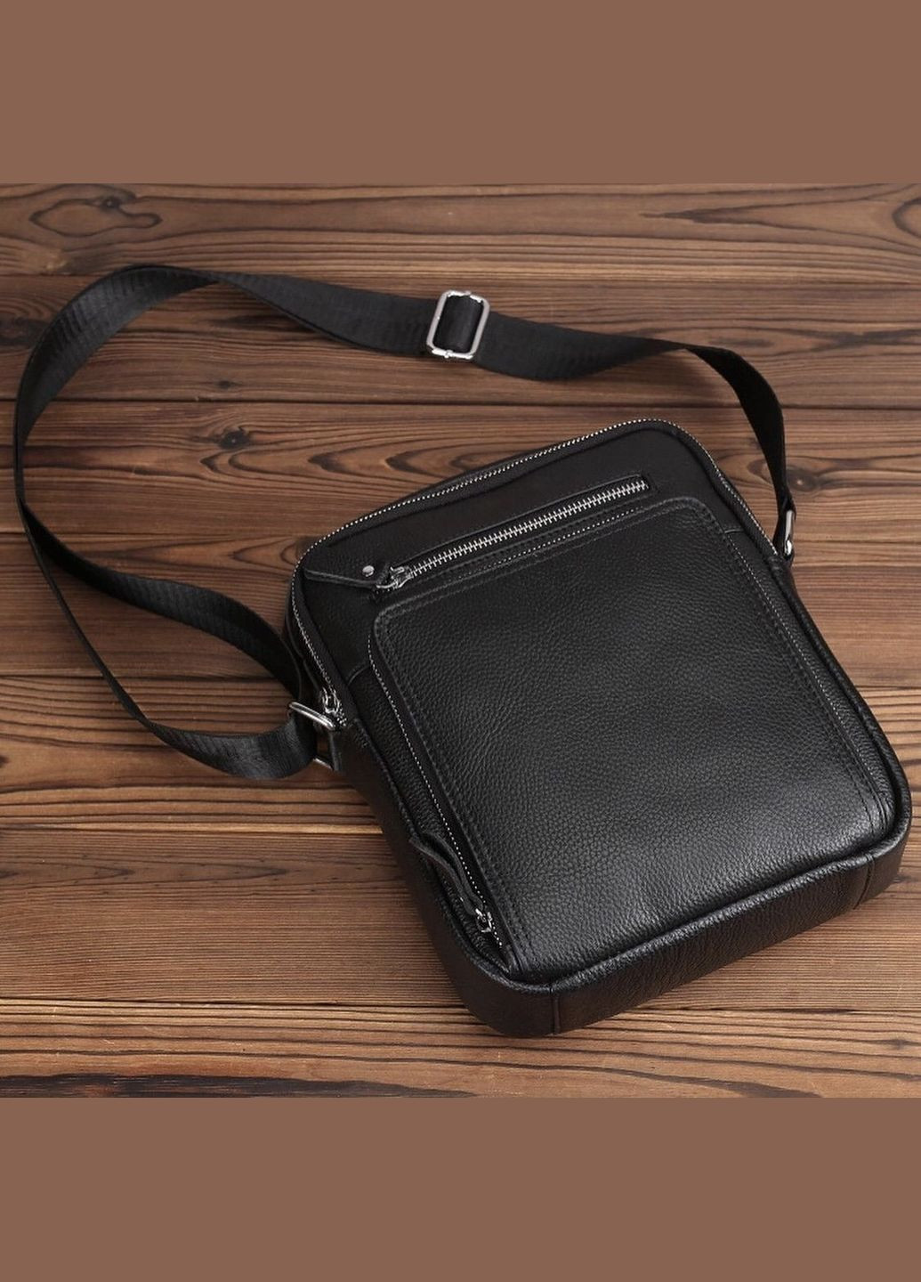 Шкіряна чоловіча чорна сумка барсетка через плече Tiding Bag (302391007)