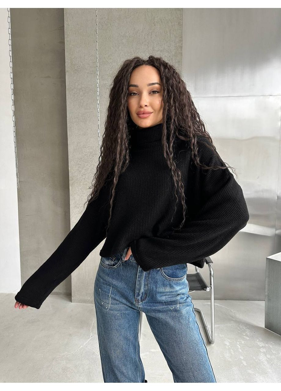 Чорний демісезонний універсальний светр з ангорної в’язки DK/DL Мода без кордонів