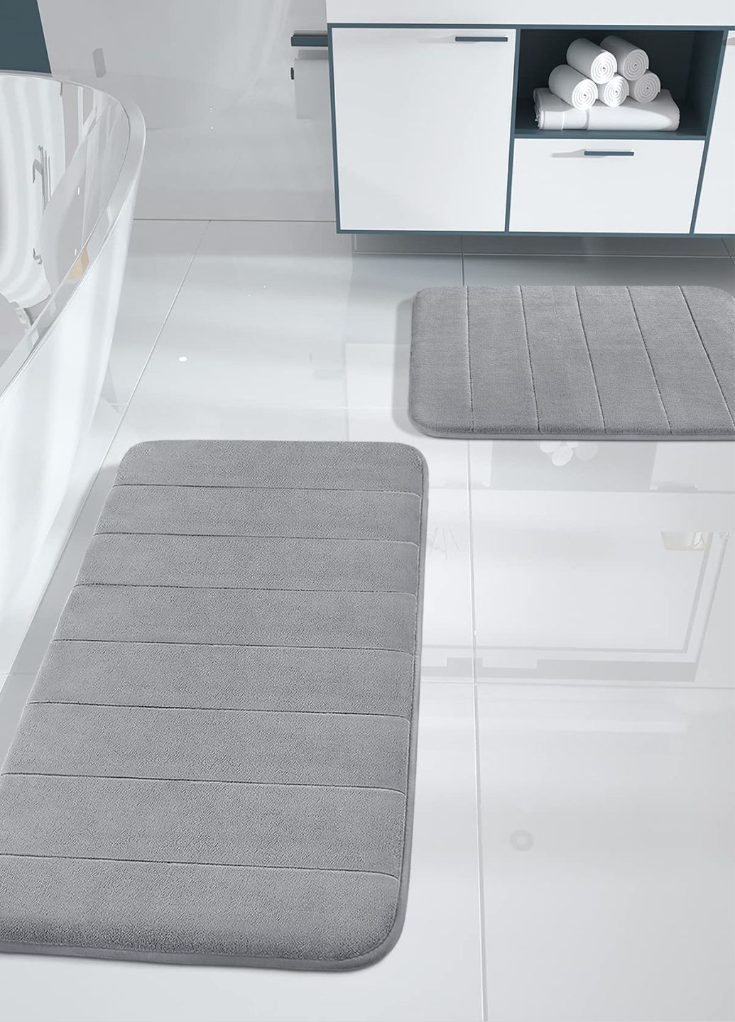 Набір килимків для ванної з ефектом пам'яті 2 шт (50 х 80 см и 40 х 60 см) Сірий - Антиковзаючі, м'які, водопоглинаючі Aquarius (281327185)