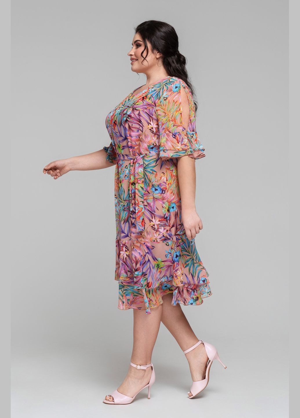 Персиковое повседневный платье прямого силуэта из шифона на эластичной трикотажной подкладке all posa (ap101842p) A'll Posa