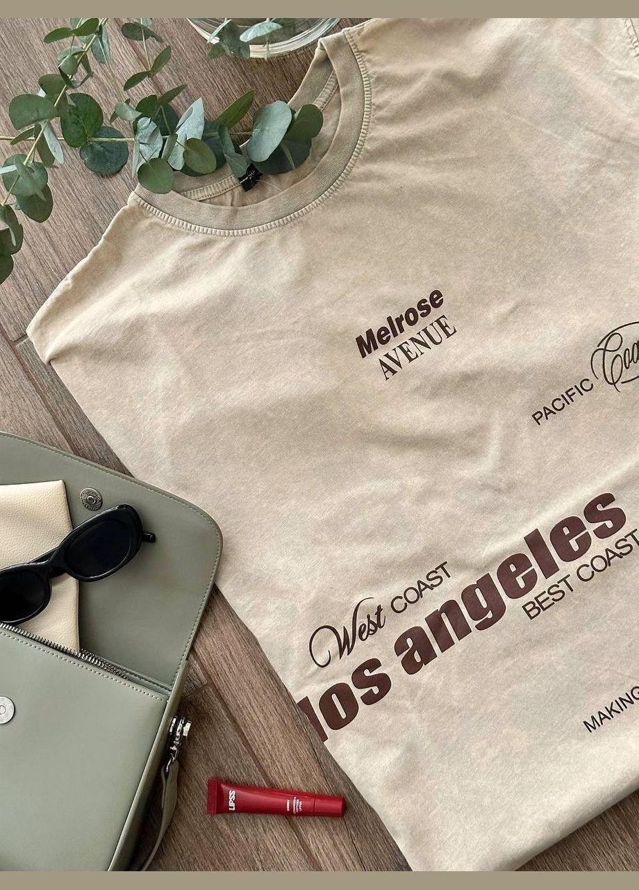 Турецкая бежевая футболка в oversize стиле и расцветке тай-дай No Brand 4458 - (328925725)