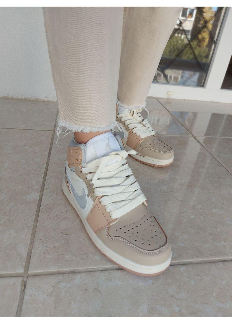КРОССОВКИ ЖЕНСКИЕ NIKE AIR JORDAN 1 RETRO CREAM НАЙК АИР ДЖОРДАН No Brand бежевые демисезоны (367171536)