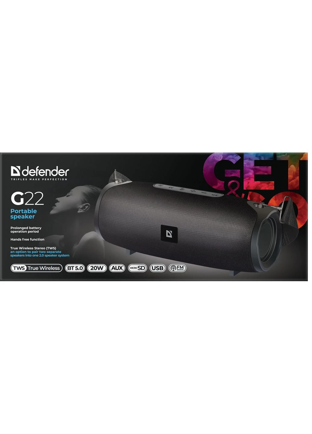 Портативна акустика Defender G22 20Вт, чорний 20 Вт Bluetooth 5.0 до 6 год роботи No Brand (391963107)