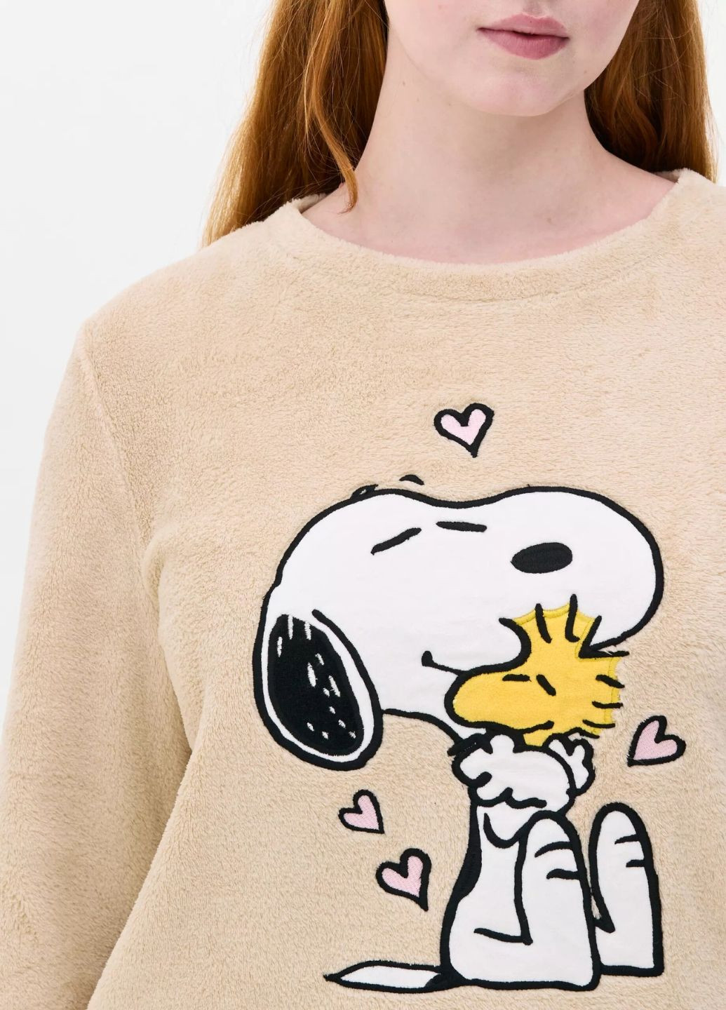 Бежевая зимняя мягкая плюшевая пижама eanuts snoopy домашний комплект бежевый (8149) свитшот + брюки Primark