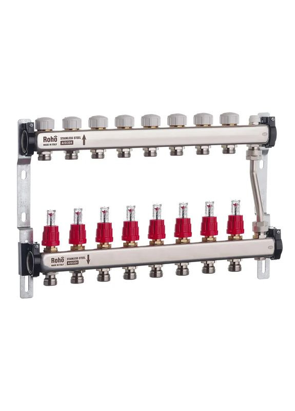 Колектор з витратомірами та термостатичними клапанами з байпасом R814-08 - 1"х 8 вих. (RO0051) Roho (322003978)