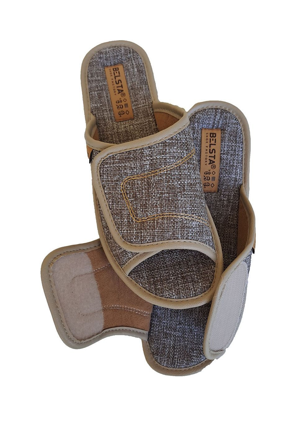 Бежевые тапочки женские открытые с липучкой Белста