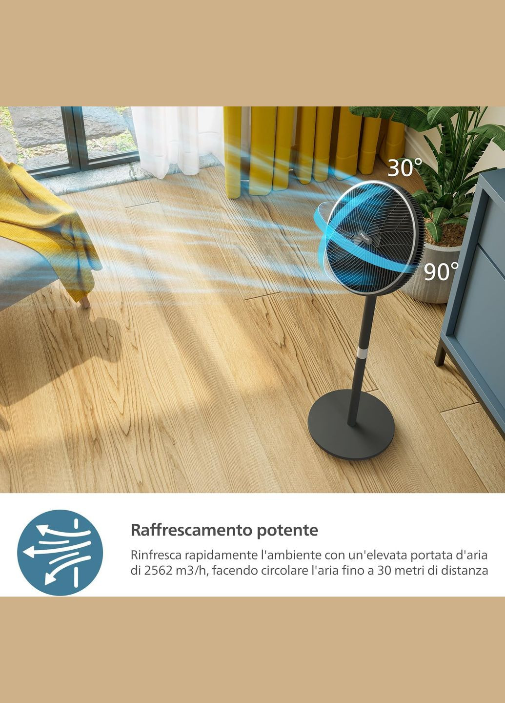 Вентилятор напольный Series 3000, 40см, 48Вт, управление через смартфон, регулировка высоты, Philips (342114014)