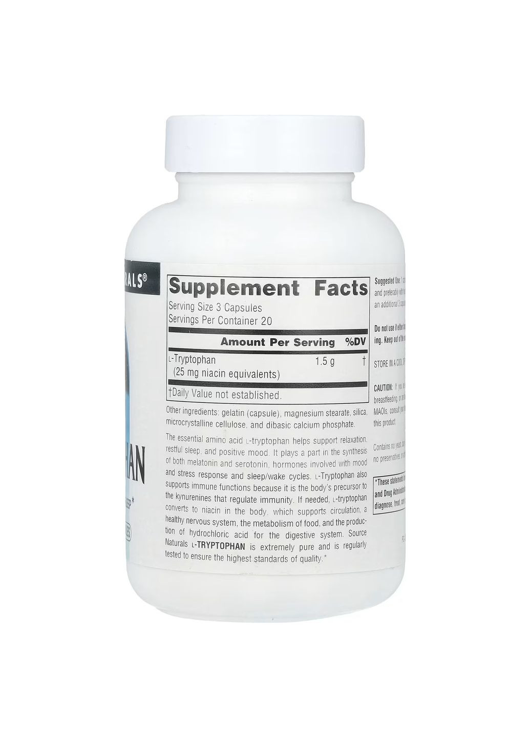 Амінокислота Л-Триптофан L-Tryptophan 500 mg 60 Capsules Source Naturals (317355903)