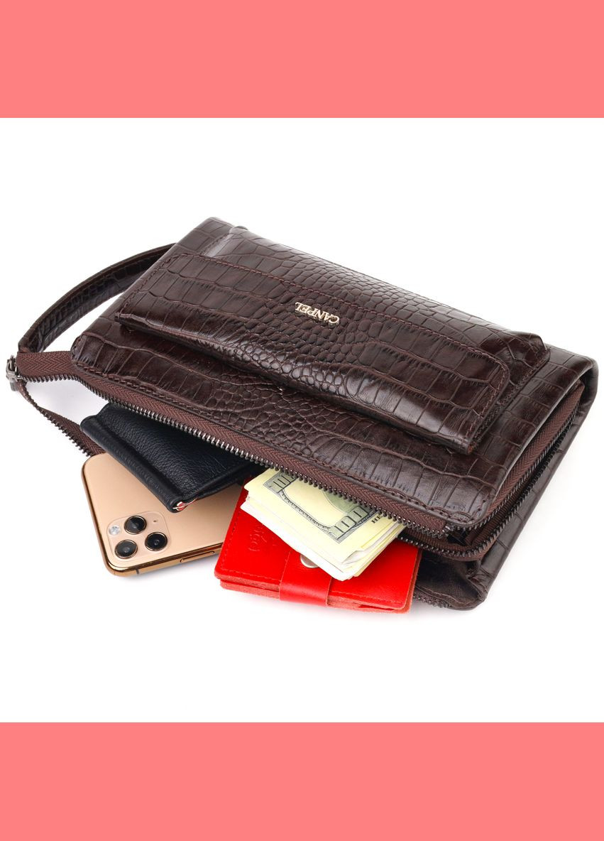 Клатч чоловічий шкіряний з тисненням під крокодила 21561 Коричневий Canpellini (302008526)