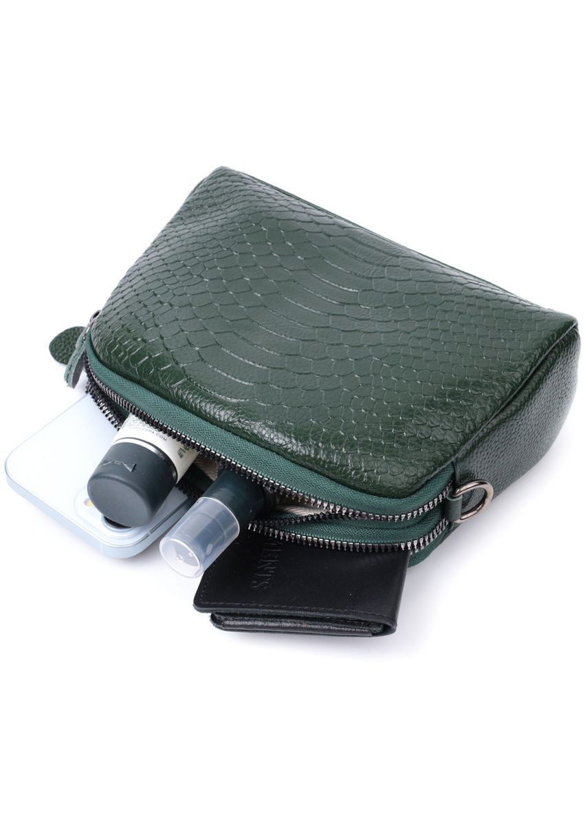 Жіноча компактна сумка на два відділення з натуральної шкіри 22802 Зелений Vintage (329197934)