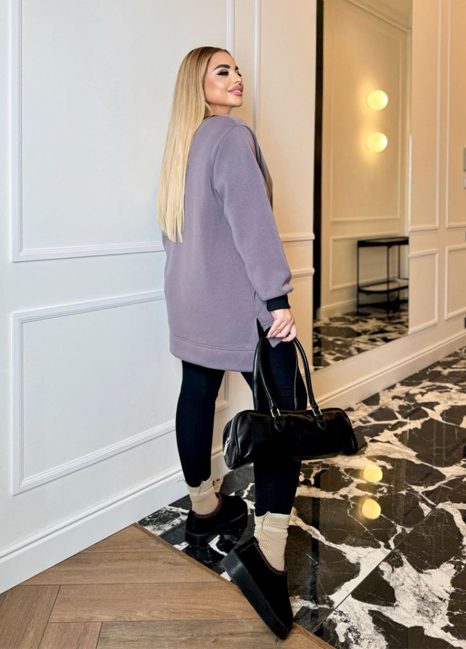 Бузковий подовжений жіночий світшот трикотаж на флісі Selim-tekstil однотонний (307061368)