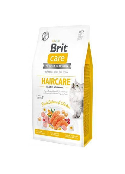 Сухий корм для котів Cat GF Haircare Healthy & Shiny Coat для дорослих кішок з довгою шерстю (курка та лосось) 2 кг Brit Care (345743434)