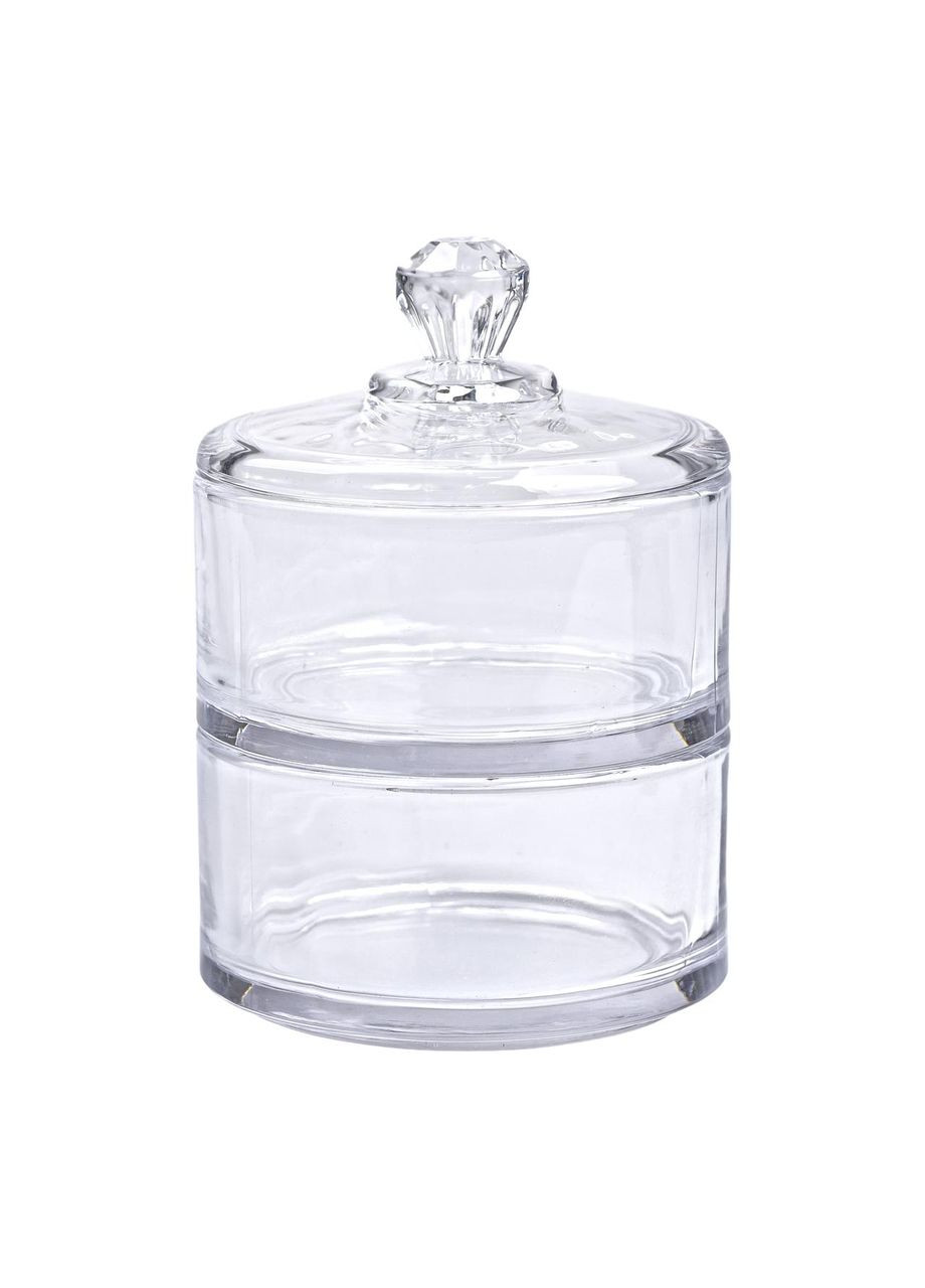 Двоярусна скляна цукерниця з кришкою 300 мл кругла для солодощів та частування прозора ProDobro (364190248)