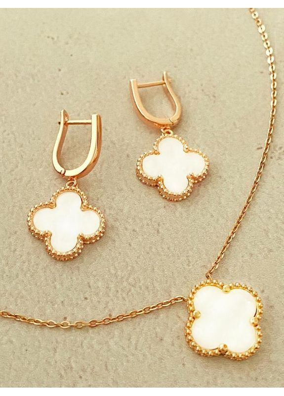 Позолочені Сережки "Конюшина" + Ланцюжок (Кольє) 40см-45см. Позолота No Brand (364502953)