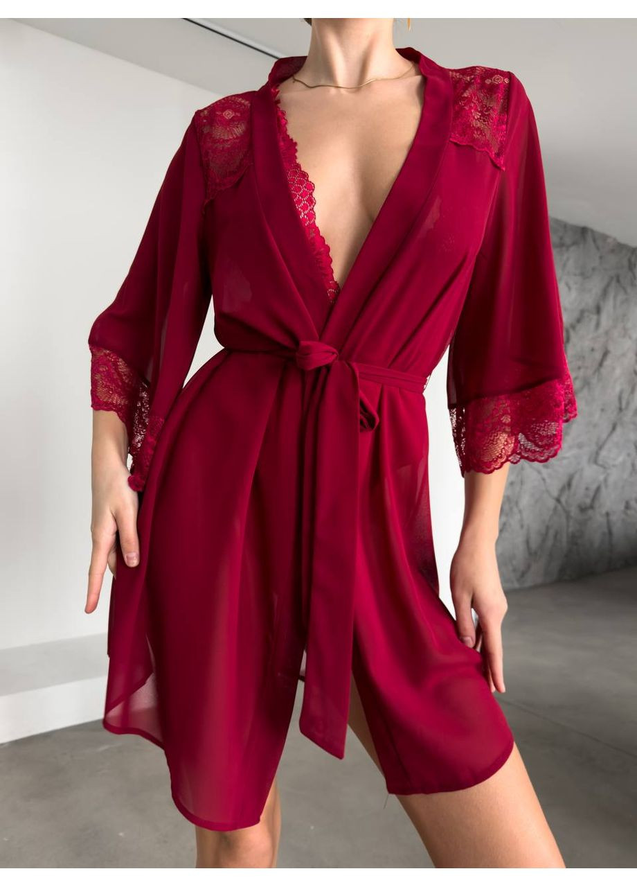 Боді та халат червоний з мереживом і сіткою Vital-Textile 595/88 (361853734)