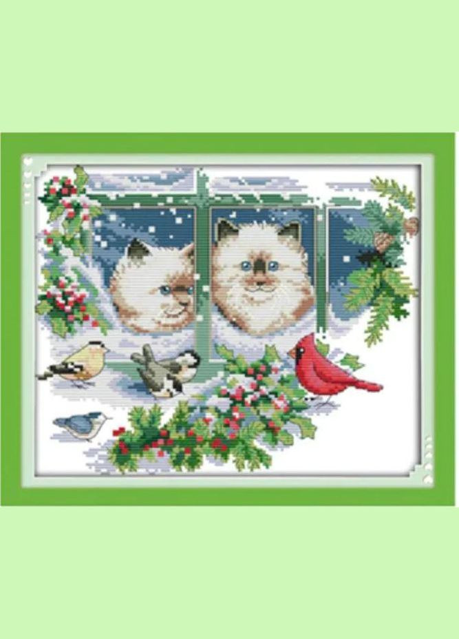 Набор для вышивания по нанесённой на канву схеме "Four seasons cats 4 Winter". AIDA 14CT printed 31*27 см Joy Sunday (313612971)