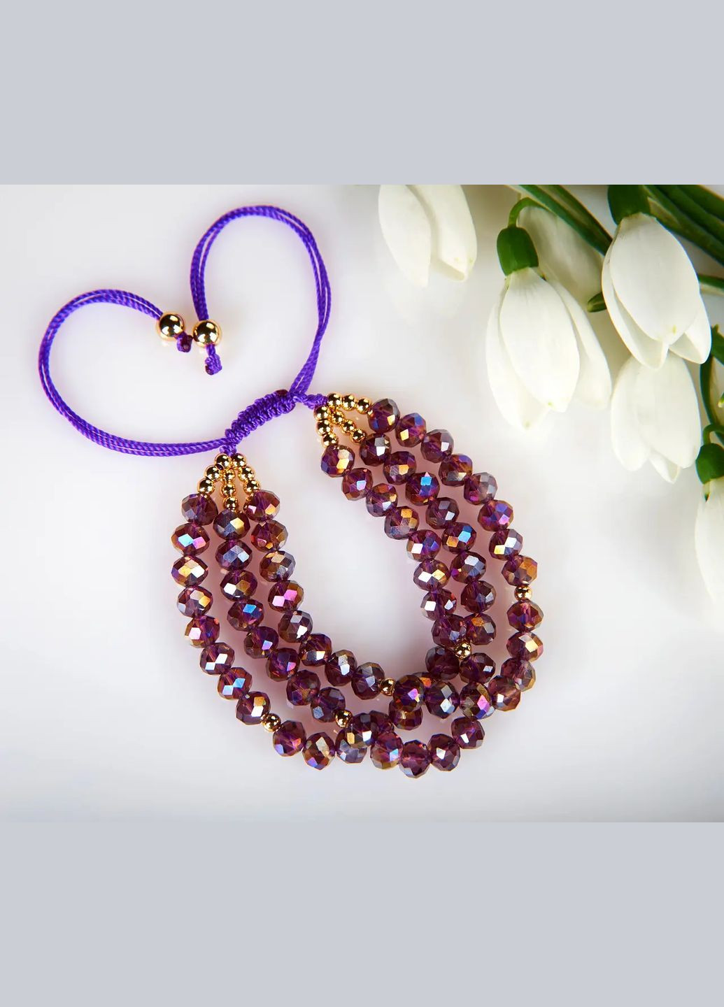 Браслет Чеський Кришталь аметистовий з переливом на затяжці, гіп-ний сплав колір золото d-6мм 13,5-26см No Brand Браслет (331145974)