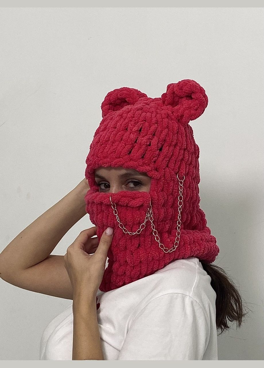 Alize вязаная балаклавная шапка puffy, с ушами медвежонок и цепочкой (1455658078) фуксия производство - Турция