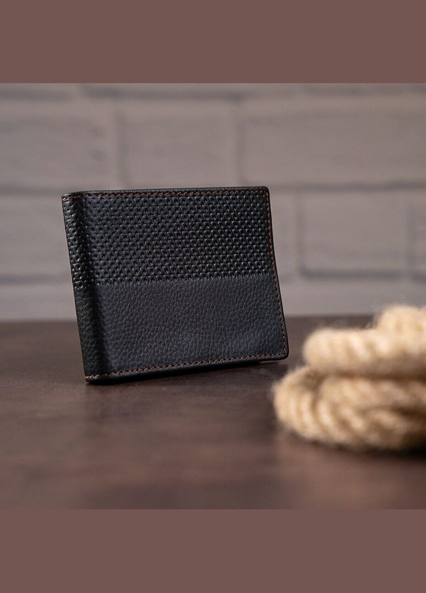 Чоловічий шкіряний гаманець з мереживним тісненням та відділенням на блискавці чорний (sku_14452) No Brand (327820086)