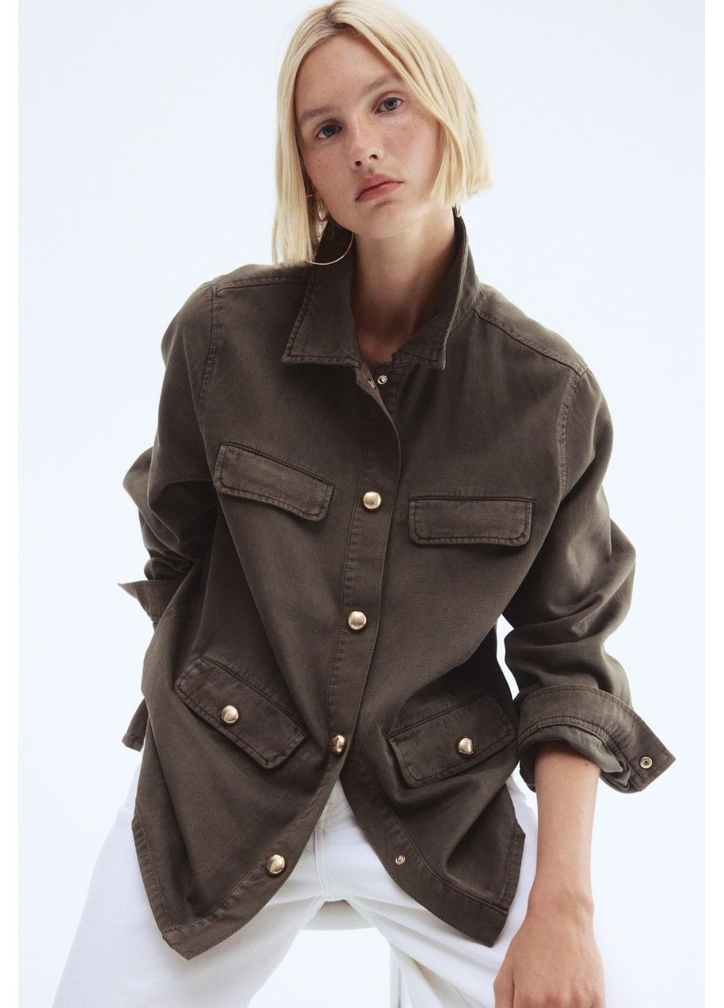 Темно-зеленая демисезонная женская универсальная саржевая куртка н&м (58499) xs темно-зеленая H&M