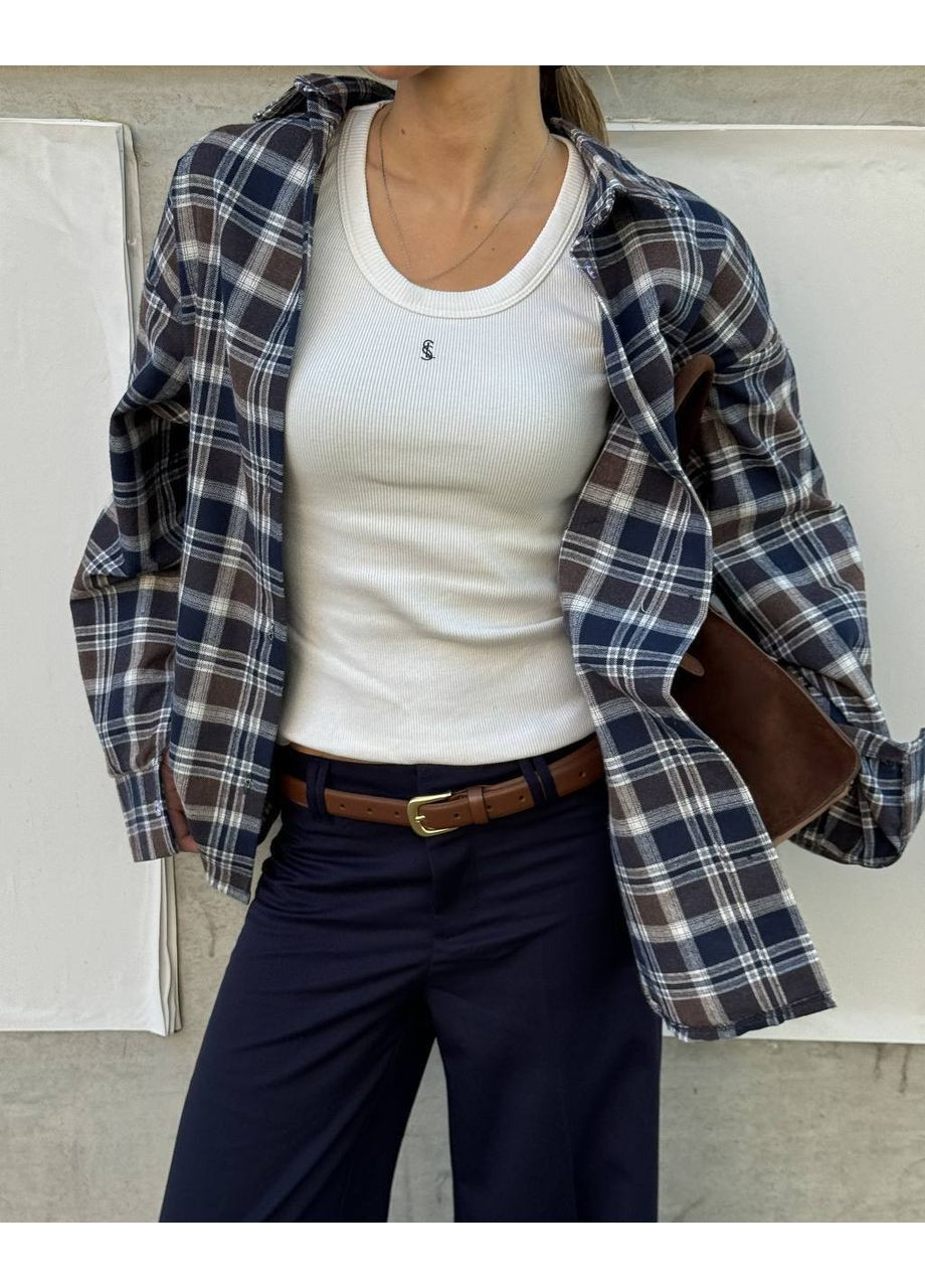 Синяя кэжуал рубашка в клетку Україна с длинным рукавом