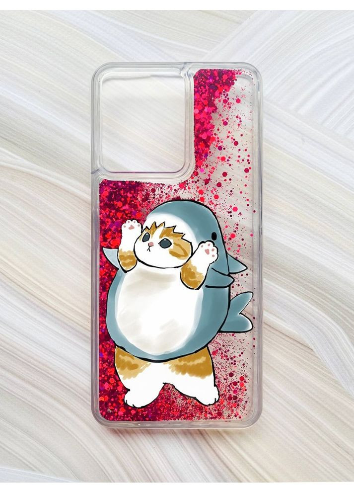 Чохол з плаваючими блискітками на Xiaomi Redmi 13C / Poco C65 Рожевий:: Котик акула (принт 379) Creative (360681952)