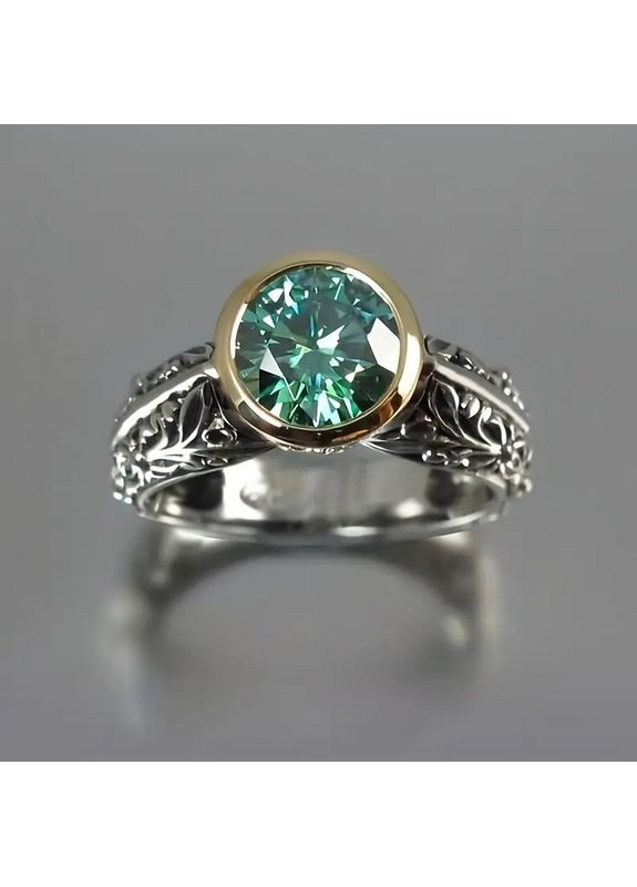 Кольцо винтажное с зеленым кристаллом и цветочным дизайном 19.5 AurumLux015 Liresmina Jewelry (360884120)