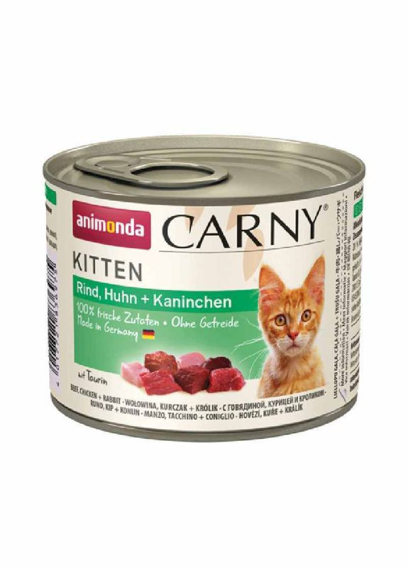 Вологий корм для кошенят Carny Kitten Beef, Chicken+Rabbit 200г, з яловичиною, куркою та кроликом Animonda (292114985)