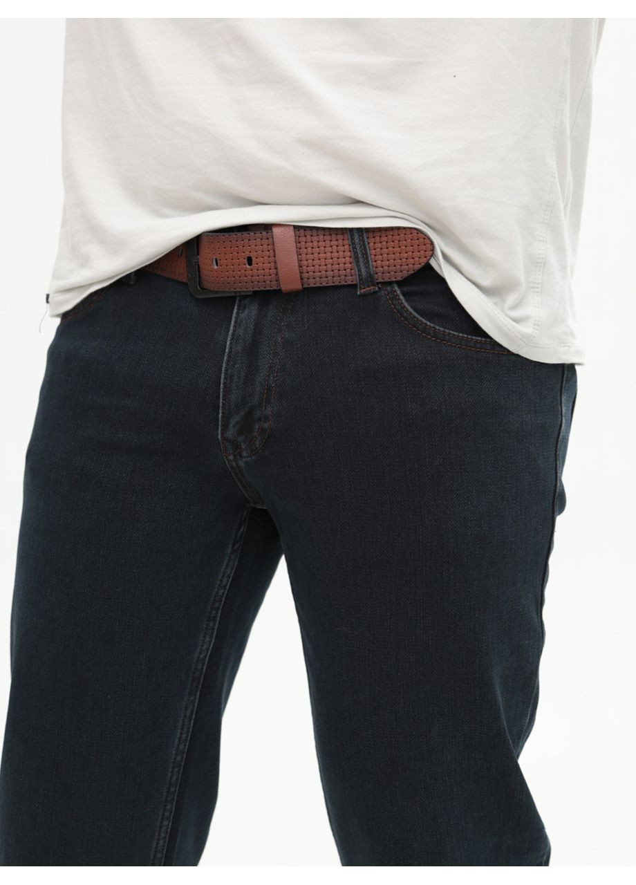 Темно-синие демисезонные прямые джинсы мужские сине-коричневые прямые со стрейчем без потертостей Пряма ARCHILES