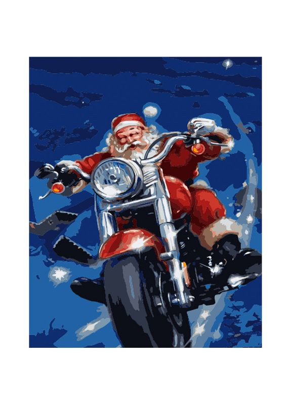Картина по номерам ПРЕМИУМ Дед мороз на мотоцикле с лаком и уровнем размером 40х50 см (GS1555) Strateg (362501055)